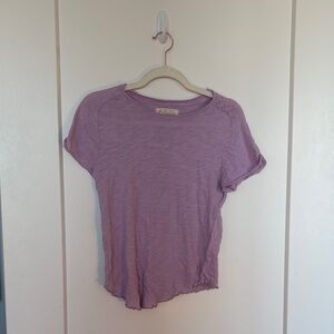 We The Free Lavender Short Sleeve Crewneck Ruffle Tee sz L